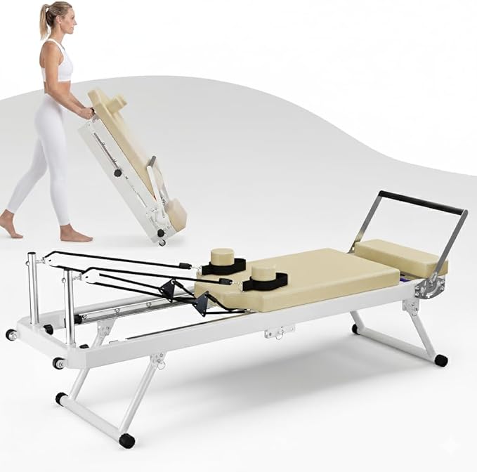 Pilates Reformer Machine, Foldable Pilates Equipment for Home Use and Gym Workout, Adjustable Resistance, 330 lbs Weight Capacity, for Advanced and Beginners Users