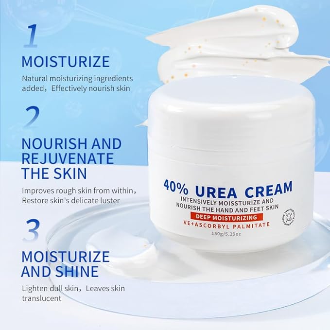 Urea Cream 40 Percent for Feet Maximum Strength, Moisturizes Foot Cream for Dry Cracked Heels and Feet Hand Knees Elbows Urea Cream for Feet Removes Calluses Dead Skin and Soften Toenails 5.29 Oz