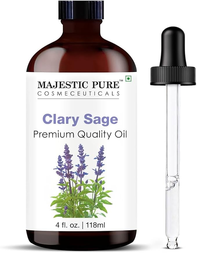 Majestic Pure Essential Oil with Glass Dropper - 100% Pure and Natural - Essential Oils for Diffuser, Aromatherapy, Soap and Candle Making, Clary Sage Essential Oil, Clary Sage Oil, 4 Fl Oz