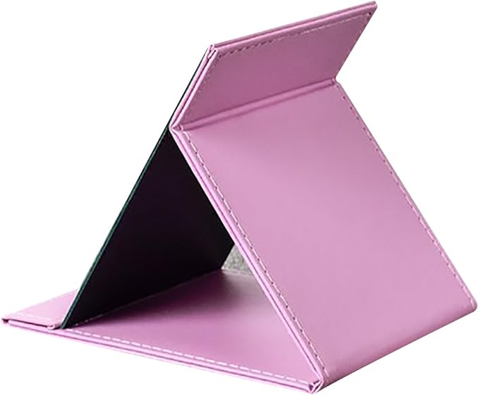 Protable PU Leather Mirror Folding Desktop Makeup Mirror with Adjustable Stand for Personal Use,Travelling (L, Pink)