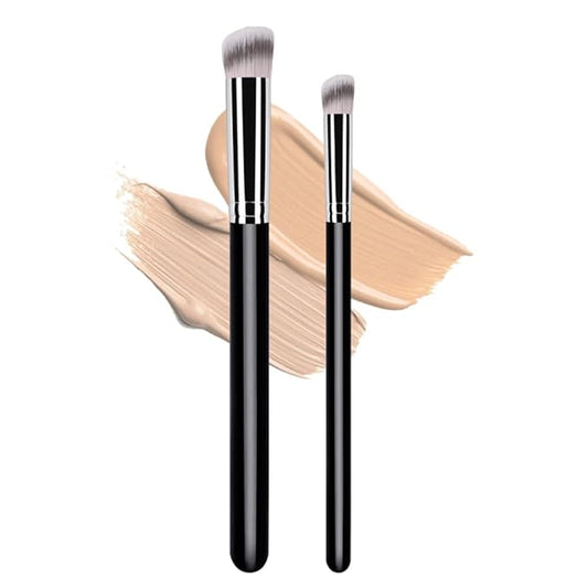 QIDSTERS 2Pcs Concealer Brush Set, Dense Mini Angled Kabuki Makeup Brush for Blending Under Eye Concealer, Detailed Nose Contour Setting Powder, Foundation & Eyeshadow, 270+370