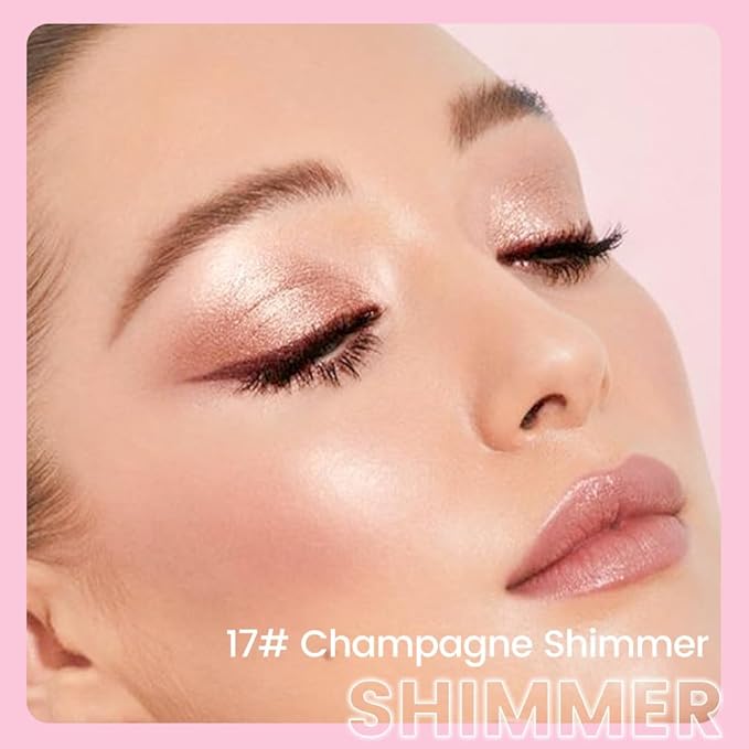 2in1 Shimmer Cream Eye Shadow Stick - Champagne, Eyeliner Pencil Eyeshadow Palette Makeup, Waterproof Long Lasting Brightener, Crease Proof & Smudge Resistant, Cream Eyeshadow with Built-in Smudger