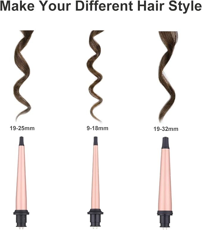 Curling Iron Wand Set, Curling Wand 3 in 1 Hair Curling Wands Interchangeable Ceramic 0.35-1.25inch Barrel Hair Curler, with Heat Resistant Glove
