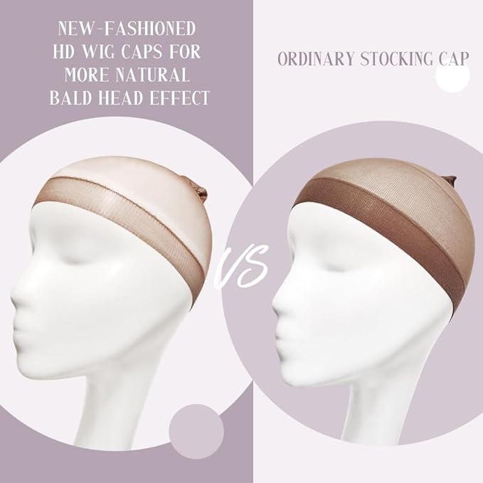 HD Wig Cap for Women Lace Front, Transparent Bald Cap for Wigs, Dark Brown 24 PCS