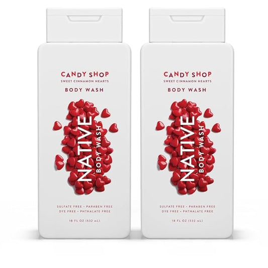 Native Body Wash for Men & Women, Seasonal | Sulfate, Paraben, and Dye Free, with Naturally Derived Clean Ingredients Leaving Skin Soft and Hydrating, Sweet Cinnamon Hearts 18 oz - 2 Pk