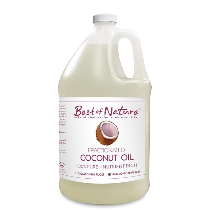 Best of Nature 100% Pure Fractionated Coconut Oil - Natural Massage Oil, Unscented Moisturizer for Men and Women, for Skincare and Hair Care, Carrier for Essential Oils, Gallon (128 fl oz)