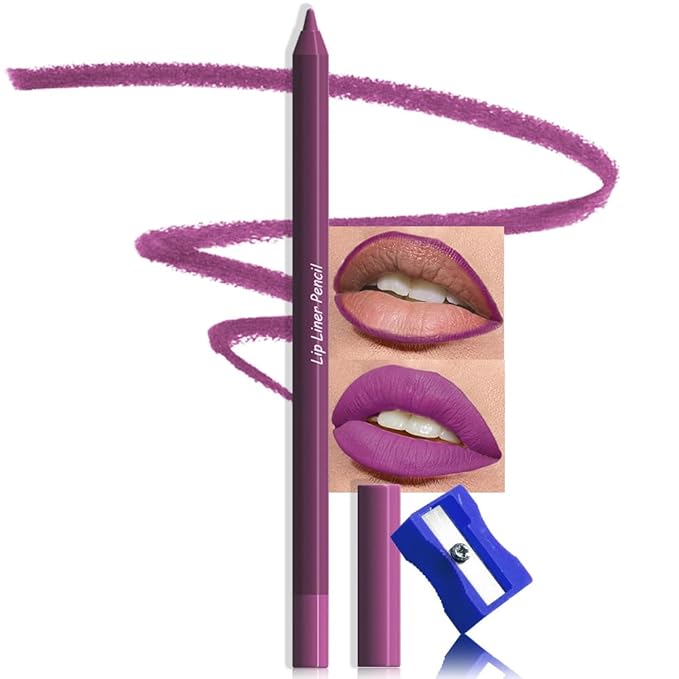 evpct 1Pcs Dark Lavender Purple Matte Long Lasting Lip Liner Pencil Makeup for Shaping & Sculpting Lips, No Transfer Long Wear Waterproof Pigmented Lip Liner lipliners Crayon Lipstick Pencil Sharpener