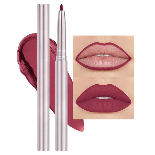 evpct Silky Lip Liner Pencil Retractable, Wine Red Smooth Lip Liner Creamy Velvet Lipliner Long-Lasting for Korean Makeup Contouring Matte Lip High Pigmented Rich Colors Crayon Lipstick Pen 06