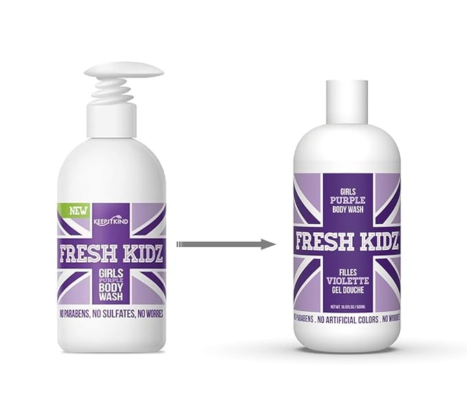 Fresh Kidz Body Wash for Kids and Teens - Gentle Bath and Shower Cleanser for All Skin Types - Girls Purple, 16.9 Fl. oz.