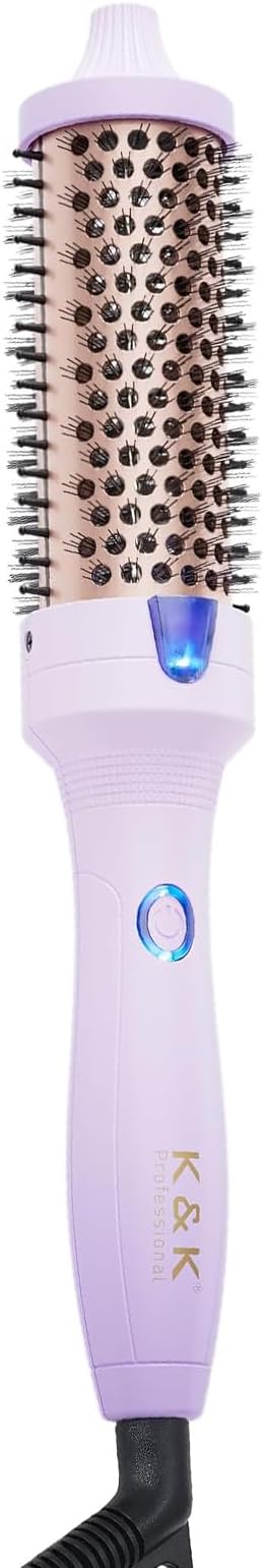 K&K 1.25 Inch Ceramic Tourmaline Ionic Heated Round Brush Curling Brush Creates Blowout Look -Creates Root Volume & Loose Curls Volume Curls Dual Voltage Hair Styling Tool (Purple, 1.25 Inch)