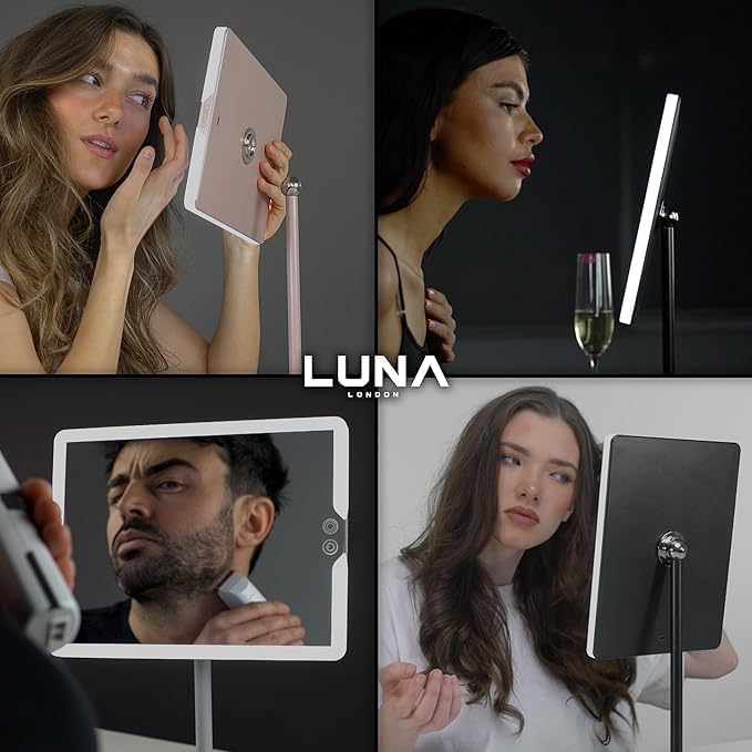 LUNA London Orbit LED Vanity Mirror with Lights, 7X/1X Magnification, Dimmable & USB-C Rechargeable Tabletop Mirror (Alpine White)