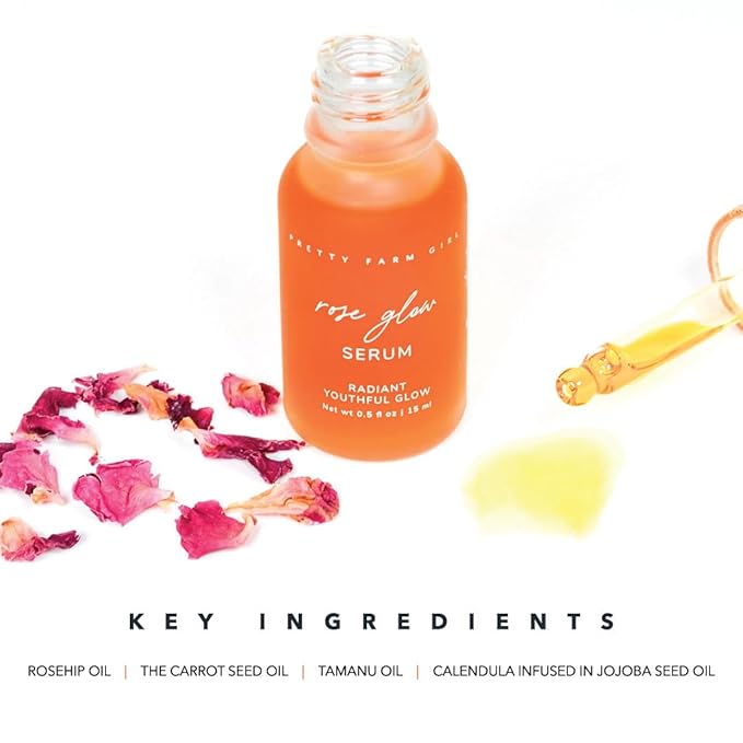 Pretty farm girl Rose Glow Serum - Radiant Youthful Glow - For Anti-Aging, Acne Scars, and Discoloration - Skin Healing - All Skin Types - Facial Use - 1 oz