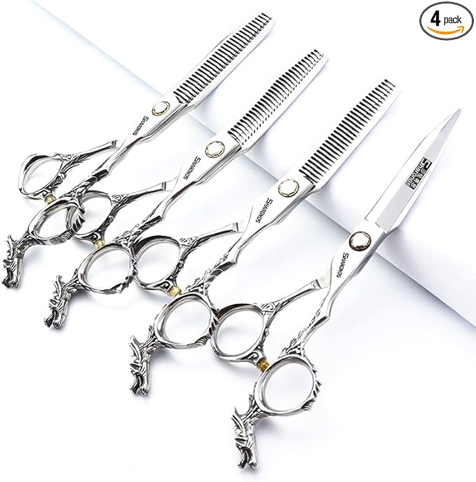Sharonds 6/7 inch Professional Hair Cutting Scissors Set Hair Cutting Scissors Thinning Teeth Shears Set,Sliver Scissors,Barber,Salon,Hairdressing Scissors Kit,Japanese 440C Scissors (6-inch 4pc-A)