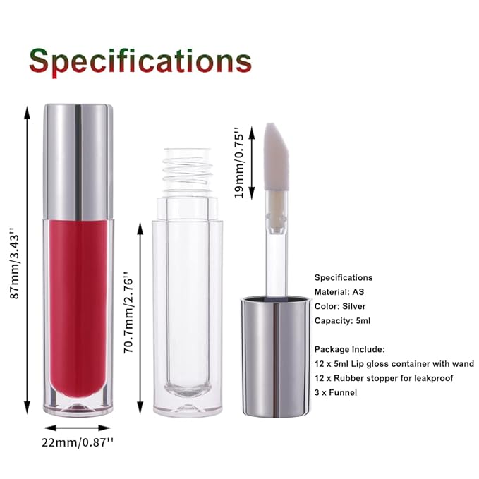 YITOU 12PCS Lip Glaze Bottle Empty 5ml, Transparent Glaze