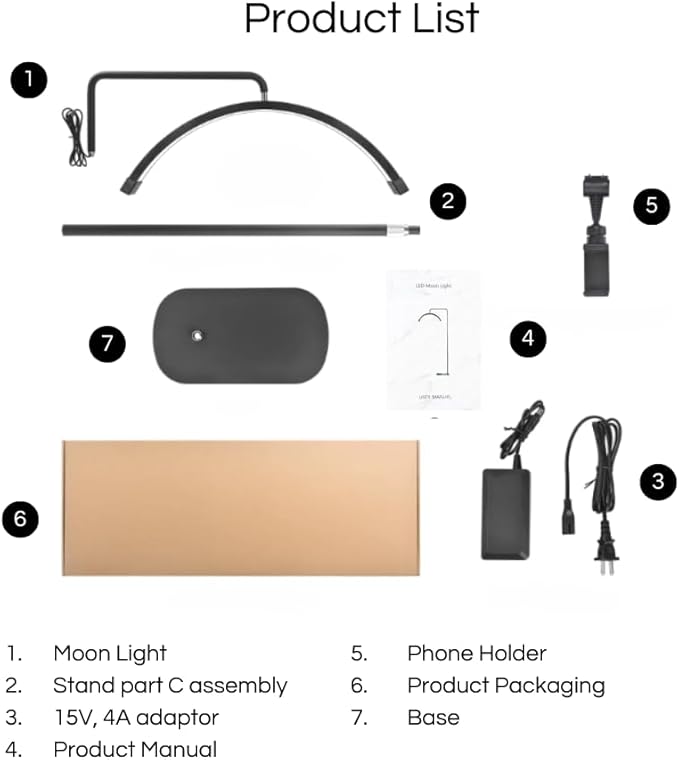 Bling Half Moon Lash Light | Dimmable LED Diamond Esthetician Light for Eyelash Techs - LED Floor Lash Lamp with Adjustable Height, Touch Control & Stable Base | Warm & Cool Tones | Black