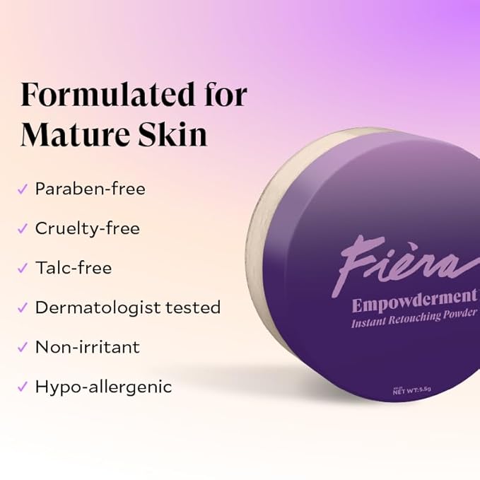 Fièra Empowderment™ Pressed Finishing Powder, Talc-Free Blurring & Soft-Matte Setting Powder for Mature Skin, Pore & Fine-Line Smoothing, Lightweight Instant Retouching Formula, Dark Shade, 0.2 OZ