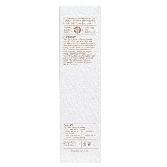Avya Skincare Non-Foaming Gentle Cleanser/Removes Impurities and Cleans Skin Without Stripping Moisture/Fights Acne and Shrinks Pores for Improved Texture and Brightness (4oz)