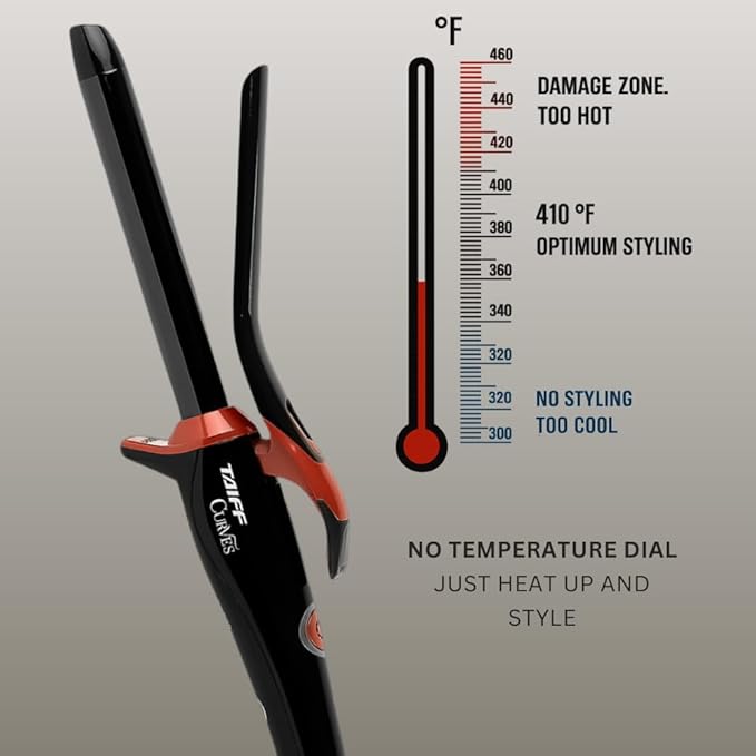 TAIFF Curves Professional Black Titanium Curling Iron – High-Performance Hair Curler & Rizadora para Cabello with Dual Voltage | Fixed Temperature 410°F | 3/4”