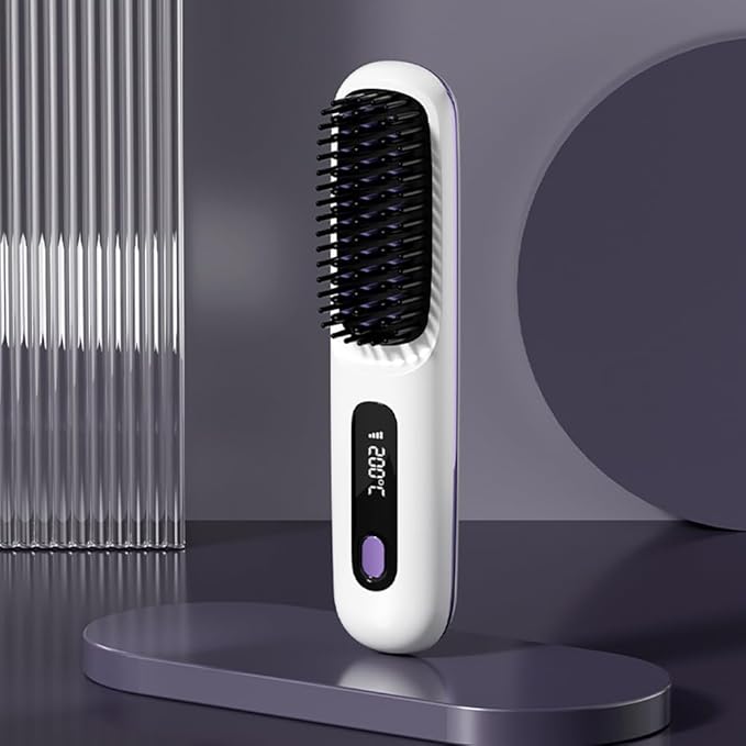 Go Brush Pro 2025 Cordless Hair Straightener Brush – 3 Heat Settings, USB Rechargeable, 2-in-3 Straightener & Curler, Ionic Anti-Static for All Hair Types (Black)