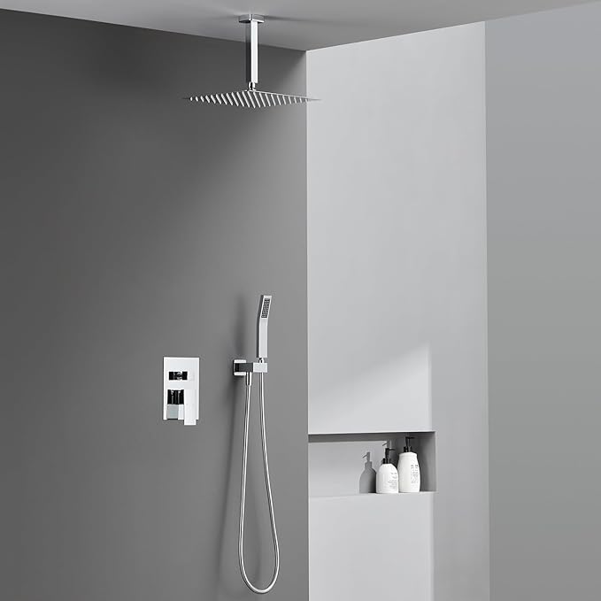Artiqua Shower System 12 Inches Rain Shower Combo Set Chrome Ceiling Mount Shower Faucet Bathroom Faucets with Rainfall Shower Head and Hand Shower