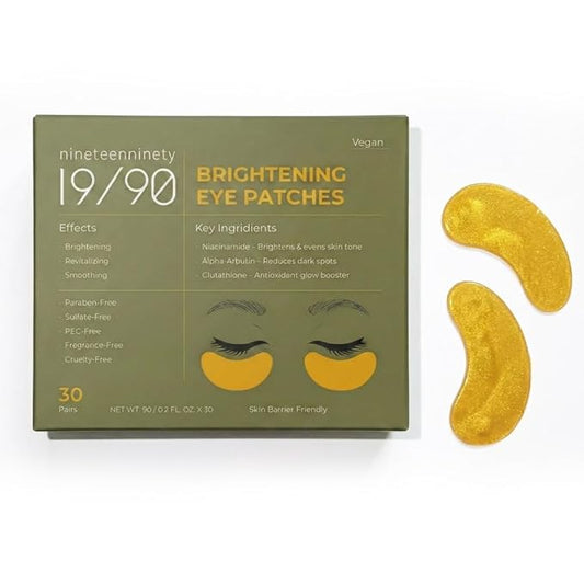 19/90 Under Eye Patches for Dark Circles & Puffiness – Hydrogel Eye Masks with Caffeine, Niacinamide & Collagen – Helps Reduce the Look of Bags & Fine Lines, Gold, (30 Pairs)