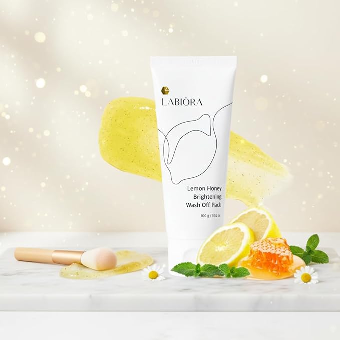 Labiora Lemon Honey Face Mask Wash-Off Pack & Scrub — 5-Minute, Exfoliating, Hydrating, Gentle for Sensitive Skin, with Manuka Honey & Lemon Extract, 3.52 oz (100 g)