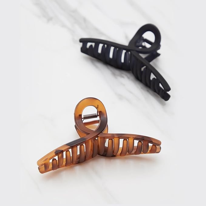 Kitsch Large Hair Clips for Women - Fashionable Loop Hair Claw Clips | Matte Plastic, Easy-Grip | Perfect for Everyday Use & Special Occasions | Ideal Gifts for Women - Tortoise & Black, 2 Pcs