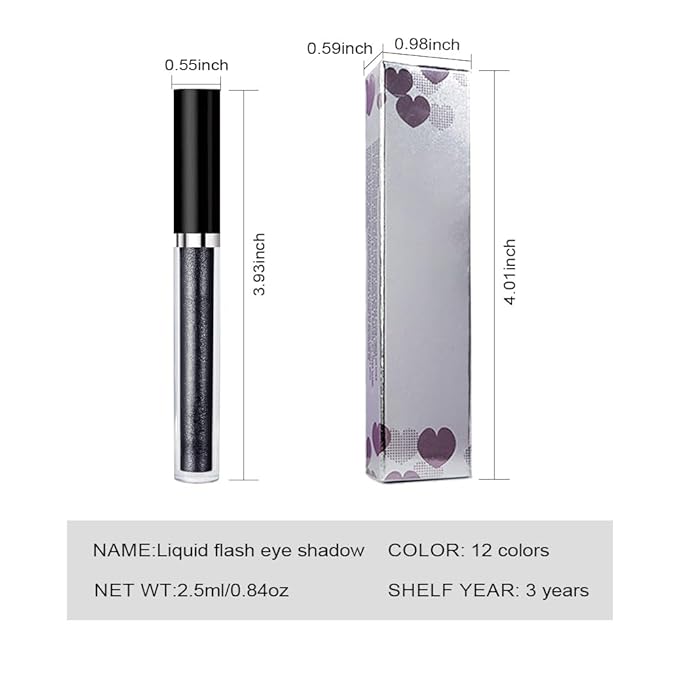SUAKE Liquid Sparkling Glitter Eyeshadow Stick Pack - High Pigment Shimmer Metallic Eye Shadow, Long-Lasting, White Blue Black Gold Purple Bold Colors,Quicking-Dry (12#-Black, Pack of 1)