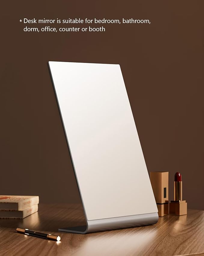12"x7" Frameless Makeup Mirror, True 1X Flat Vanity Mirror for Accurate Reflection, Free Standing on Bathroom Vanity, Dresser or Desk, Ideal for Makeup, Shaving & Gifts (Silver)