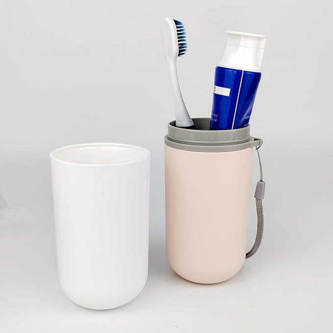 Travel Toothbrush Holder,Portable Toothbrush Holders for Couples,Multifuction Toothbrushes Toothpaste Set for Traveling, Camping, Business Trip and School (1, Pink/White)