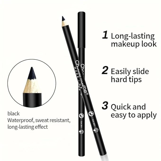 Multipack Bulk Black Eyeliner Penicls for Women, 12 Pcs Highly Pigmented Creamy Eye Liner Pencils Set, Easy to Color, Waterproof & Long-Lasting, Professional Eye Make Up, Soft & Smooth, Fine Tip