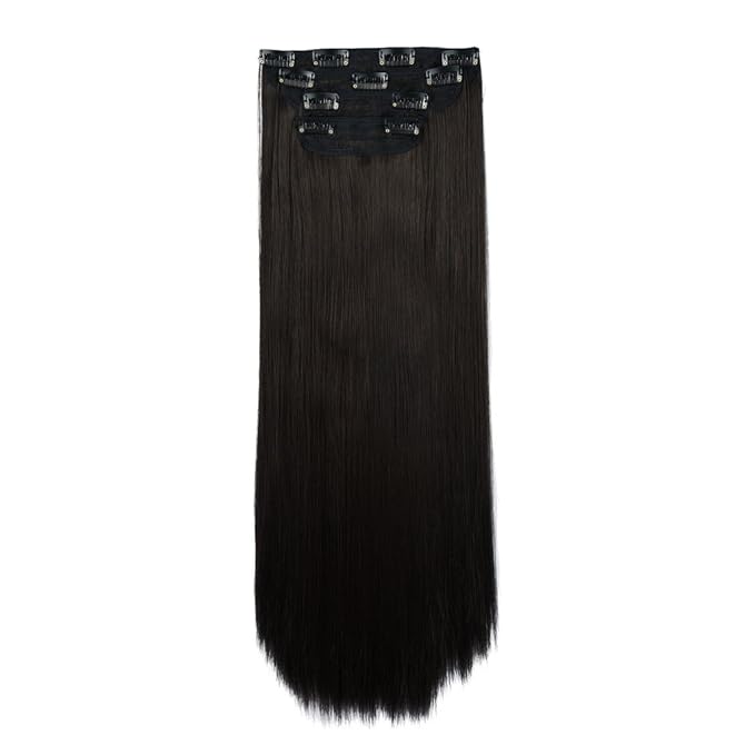 REECHO 16" Straight Short 4 PCS Set Thick Clip in on Hair Extensions Black Brown