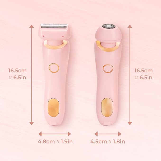 Women Intimate Shaver, Body Groomer Dual Head Bikini Trimmer 2 in 1 Electric Razors Cordless Dry/Wet Use for Pubic Hair, Armpit, Facial Hair Painless Removal Waterproof Rechargeable, for Underarm Leg