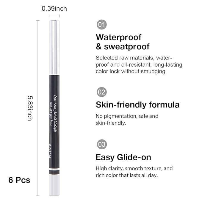 Automatic Black Eyeliner Pencils, 6PCS Eye Liner Shadow Brow Pen for Women – Multi-Use Auto Cream Smooth Matte Blackest Pen, Vegan (ZC)
