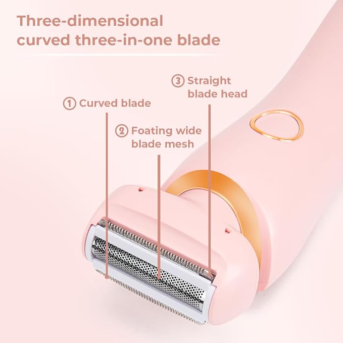 Women Intimate Shaver, Body Groomer Dual Head Bikini Trimmer 2 in 1 Electric Razors Cordless Dry/Wet Use for Pubic Hair, Armpit, Facial Hair Painless Removal Waterproof Rechargeable, for Underarm Leg