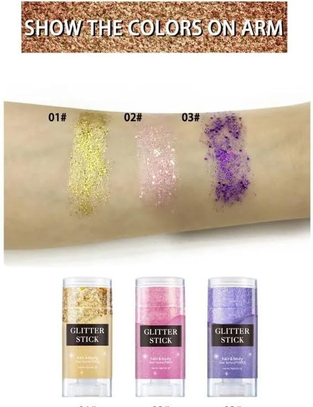 Halloween Body and Face Glitter Stick, Holographic Sparkling Neon Outfit Singer Concert Music Rave Festival Accessories Hair Glitter Gel.(Black & Orange & Purple)