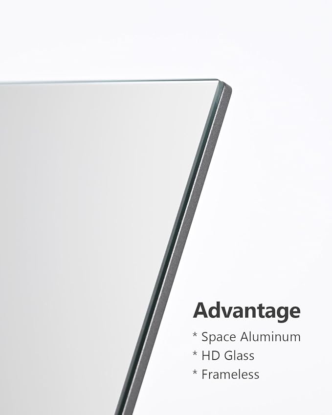 12"x7" Frameless Makeup Mirror, True 1X Flat Vanity Mirror for Accurate Reflection, Free Standing on Bathroom Vanity, Dresser or Desk, Ideal for Makeup, Shaving & Gifts (Space Black)