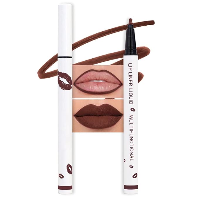Longwear Liquid Lip Liner Stain Marker Pen Long Lasting Waterproof, Chocolate Cocoa Dark Red Brown Matte Semi Permanent 24 Hour Lip Liner and Lipstick Combo, Color Stay Lipliner Lips Stain peel off 11