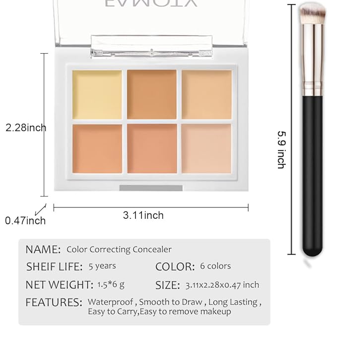 6 Color Correcting Concealer Palette With Concealer Brush,
