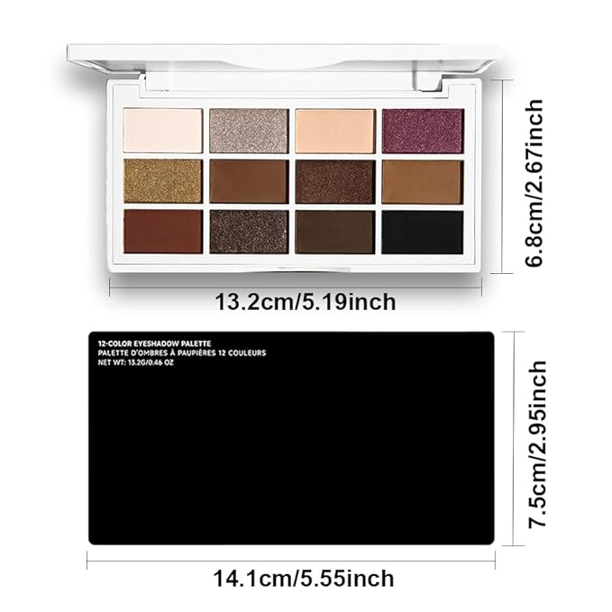 12 Colors Matte Shimmer Eyeshadow - Cool-toned Eyeshadow Palette, Long-Lasting Waterproof Crease-Proof Pigmented, Built-In Mirror, Vegan Cruelty-Free for Daily & Glam Makeup Looks 02#