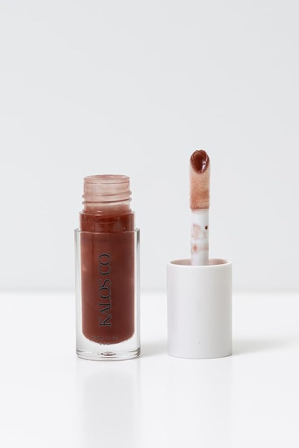 Kalos Co. Tinted Lip Oil with Tallow & Lanolin – Hydrating Balm-Gloss Hybrid with Cherry Seed Oil & Castor Oil – Natural Mineral Pigments, Nourishing Moisture, Non-Sticky Shine (5 Shades) (Mahogany)