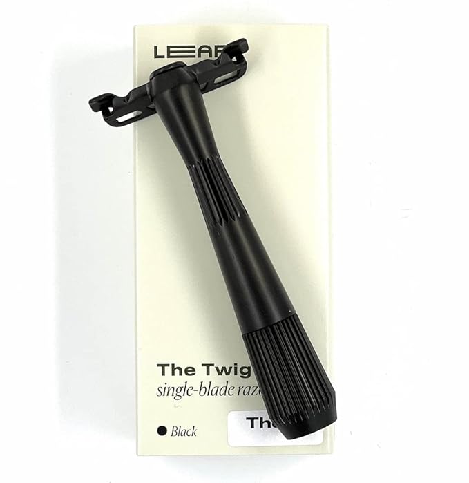 Leaf Twig Razor by Leaf Shave, All-Metal Single Blade Razor for Men & Women, Fixed Head w/Magnetic Load Assist, Includes 5 Stainless Steel Blades - Face Shaving, Lighter Hair, Sensitive Skin - Black