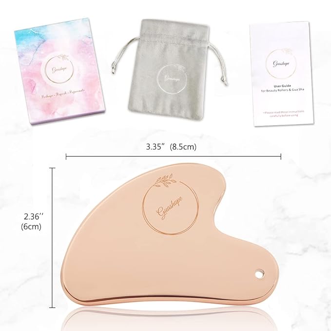 Stainless Steel Gua Sha Facial Tools | Guasha Tool for Face in Rose Gold for Sculpting, Shaping, Reduce Puffiness, Tension Relief