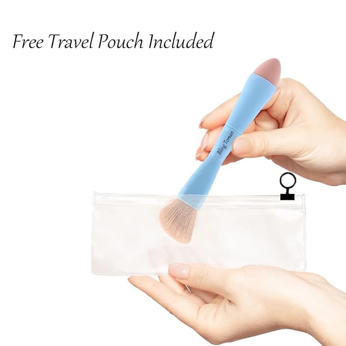 Bling Toman 4-in-1 Makeup Brush,Makeup Sponge,Blush Blending,Eyeshadow,Eyebrow&Liner Lip Face Foundation All-in-One Brushes Travel Makeup Brush Set Mini Makeup Tools Kit, Cosmetics Gift for Women