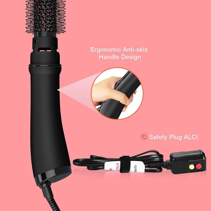 Hot Air Brush for All Hair Types – Ionic Blow Dryer & Styler with Simple 2 Heat/2 Speed Controls, Ceramic Titanium Anti-Frizz Barrel, 1000W Fast Volumizing & Smoothing