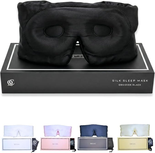 3D Silk Sleep Mask, Sleep Longer in Total Darkness and Comfort. Total Blackout Liner Blocks Light, Lightweight, 100% Silk 22 Momme, Foam Countour Does Not Crush Eyelashes (Obsidian Black)