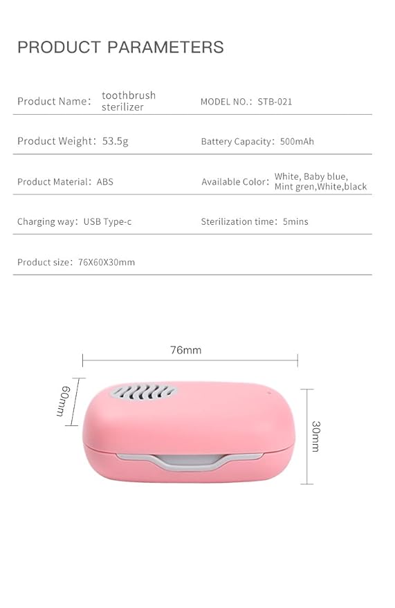 Rechargeable Mini UV Toothbrush Cover with Fan and USB Cord for Travel or Home, Long Battery Life and Improved Case Ventilation for Better Disinfection (Blue)