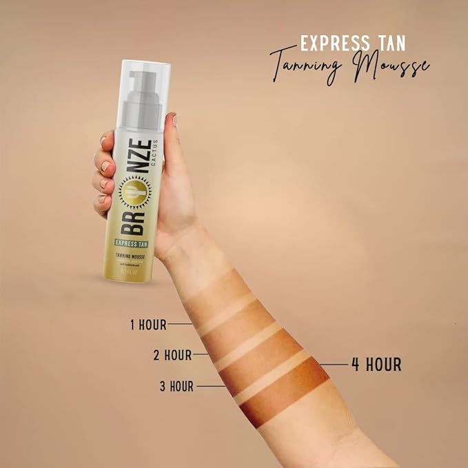 Bronze Cactus Express Self Tanning Mousse – Hyaluronic Acid, Fragrance-Free | Fast Bronzed Glow in 1-4 Hours for Face & Body | Lightweight, Non-Sticky, Suitable All Skin Types | 6.7 fl oz