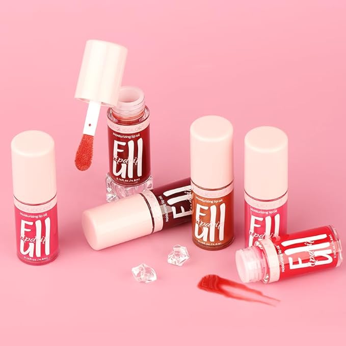 2PC Lip Glow Oil Hydrating 6 Colors, Moisturizing & Nourishing Plumping Tinted Lip Gloss for Dry Lips, Vegan, Lip Plumper Gloss Make Lips Fuller (2PC#04, 9.6ml)