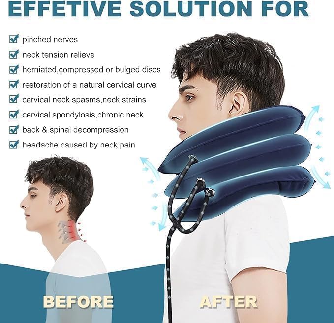 Neck Stretcher, Neck Traction Device, Cervical Traction Device for Neck Pain Relief, Neck Brace Adjustable Inflatable Neck Stretcher, Neck Decompression Devices Home Use (Blue)